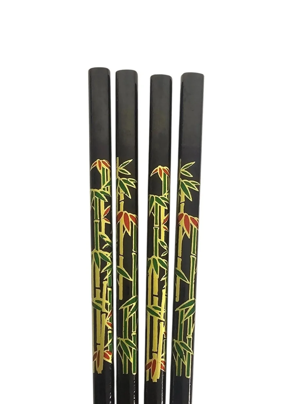 Vintage Pier 1 Black Chopsticks Lacquer Bamboo Leaves Design 9